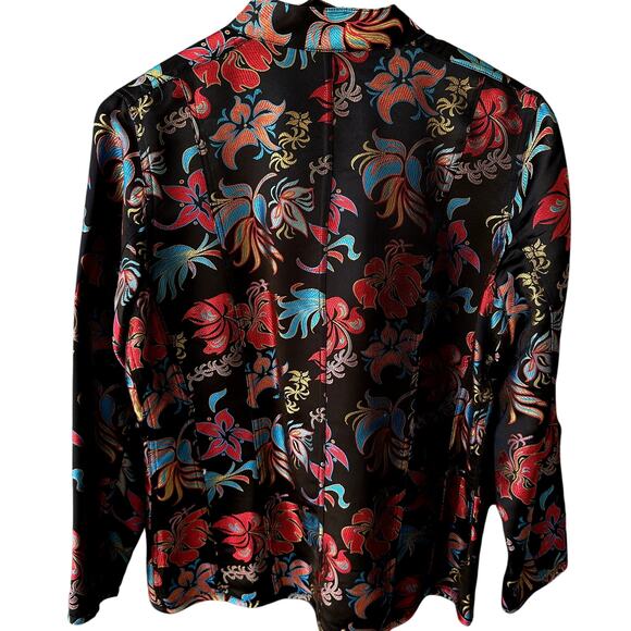 Chico's Sz M Embroidered Silk Blazer w Asian Inspired Styling and Floral Pattern - Picture 4 of 5